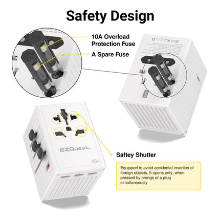 EZQuest WorldTravel Cargador de Pared 35W GaN 5 Puertos Blanco USB-C PD