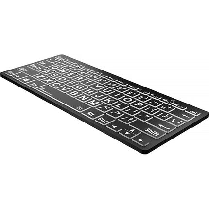 Logickeyboard LargePrint Teclado Mini Bluetooth con 78 Teclas y Letras Grandes blanco sobre negro