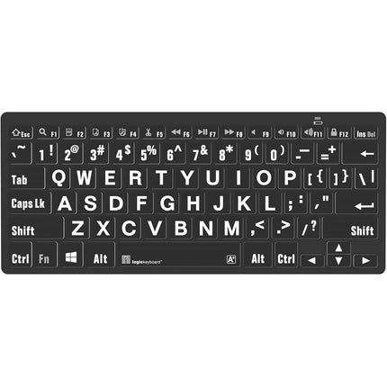 Logickeyboard LargePrint Teclado Mini Bluetooth con 78 Teclas y Letras Grandes blanco sobre negro