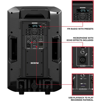 ION Audio Trouper 300 Altavoz portátil con batería 30 h 10" Woofer luces LED y micrófono cable