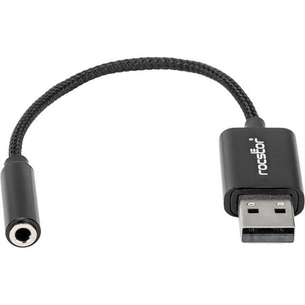 Rocstor Adaptador USB-A a Audio 3.5mm Negro 7.92" Plug and Play