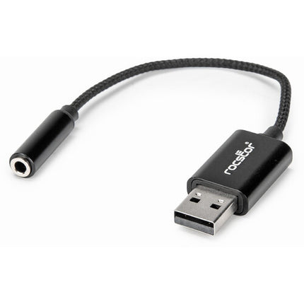 Rocstor Adaptador USB-A a Audio 3.5mm Negro 7.92" Plug and Play