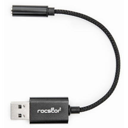 Rocstor Adaptador USB-A a Audio 3.5mm Negro 7.92" Plug and Play