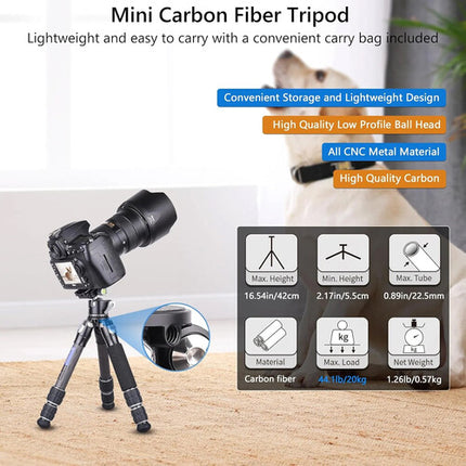 ARTCISE CS25C Mini trípode de fibra de carbono capacidad 10 kg altura 22 cm a 42 cm