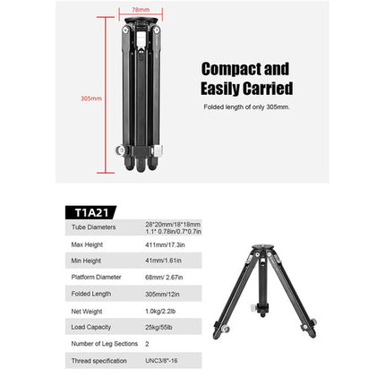Sunwayfoto T1A21 Trípode de Mesa de Aluminio Capacidad 25kg Altura 44cm
