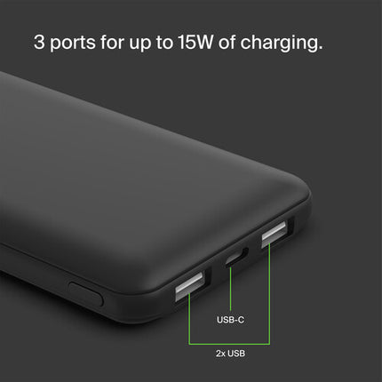 Belkin BoostCharge Power Bank 10000mAh 15W Negro con Cable USB-C 6"