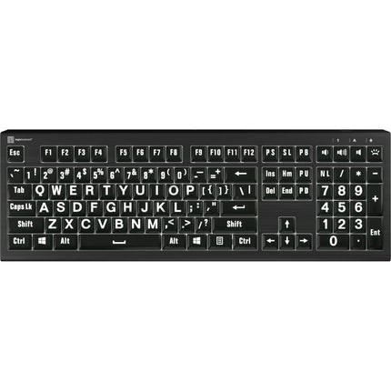 Logickeyboard ASTRA2 Teclado con Letras Grandes Blanco sobre Negro USB con Retroiluminación y Hub USB 3.0