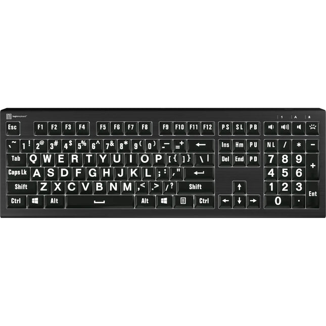 Logickeyboard ASTRA2 Teclado con Letras Grandes Blanco sobre Negro USB con Retroiluminación y Hub USB 3.0