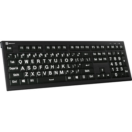 Logickeyboard ASTRA2 Teclado con Letras Grandes Blanco sobre Negro USB con Retroiluminación y Hub USB 3.0