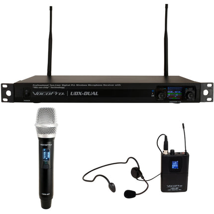 VocoPro UDX-Dual-Combo Sistema Inalámbrico de Micrófonos Digital 900 MHz 2 Canales Rackmount