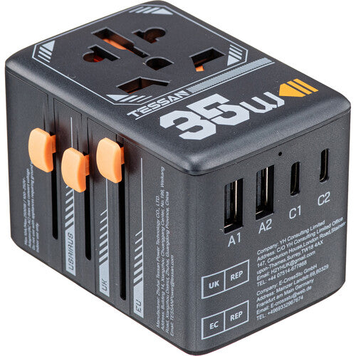 Tessan Adaptador de Viaje Universal 35W con Carga USB 5 Puertos 2500W