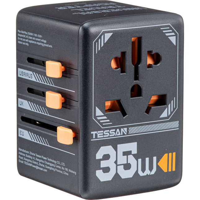 Tessan Adaptador de Viaje Universal 35W con Carga USB 5 Puertos 2500W