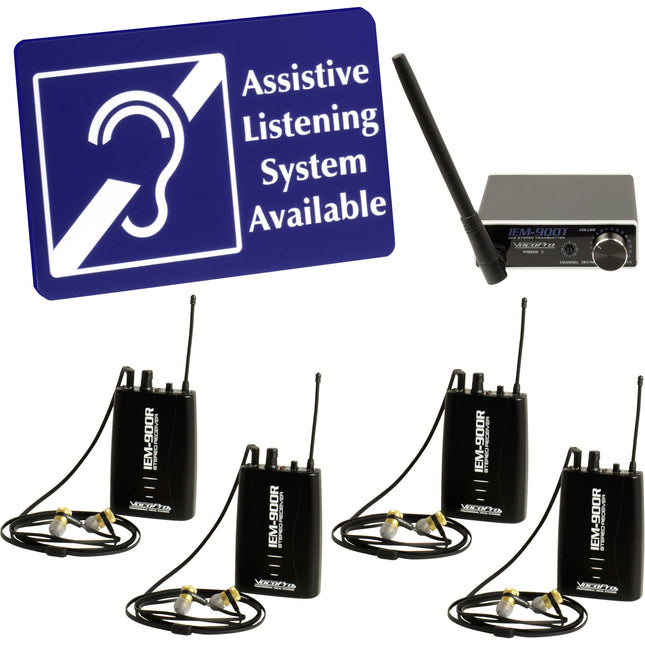 VocoPro IEM-900-ST4 Sistema inalámbrico de escucha asistida 1 transmisor 4 receptores 900 MHz 4 usuarios