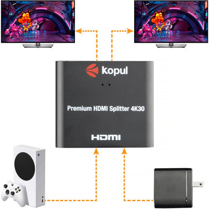 Kopul HDMI-SP-1X24K Divisor HDMI 4K30 1x2 con USB Cable de Energía