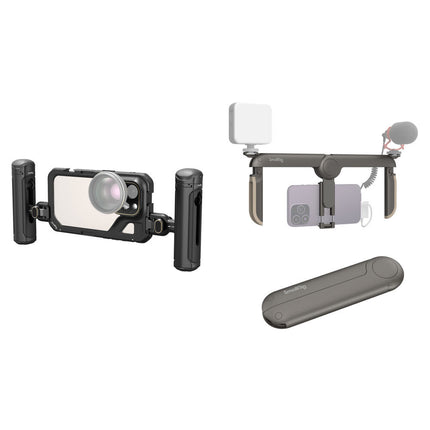 SmallRig Mobile Video Cage Kit para iPhone 15 Pro con asas duales y montaje en frío múltiple