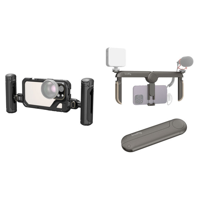 SmallRig Mobile Video Cage Kit para iPhone 15 Pro con asas duales y montaje en frío múltiple