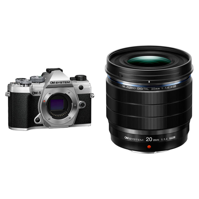 OM SYSTEM OM-5 Cámara sin Espejo con Lente 20mm f/1.4 20.4MP 4K UHD Plata