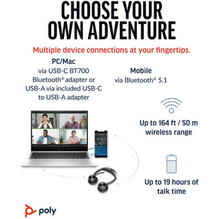 Poly Voyager Focus 2 UC Auriculares Bluetooth con Estuche y Base de Carga