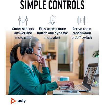 Poly Voyager Focus 2 UC Auriculares Bluetooth con Estuche y Base de Carga