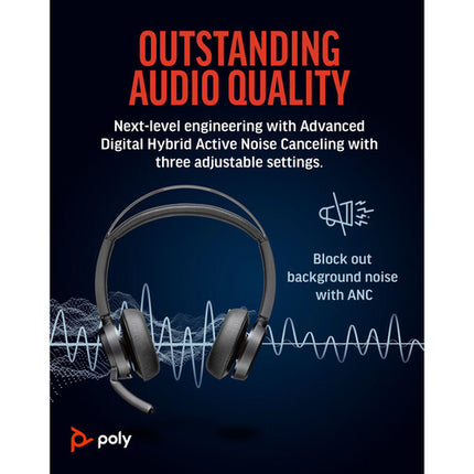 Poly Voyager Focus 2 UC Auriculares Bluetooth con Estuche y Base de Carga