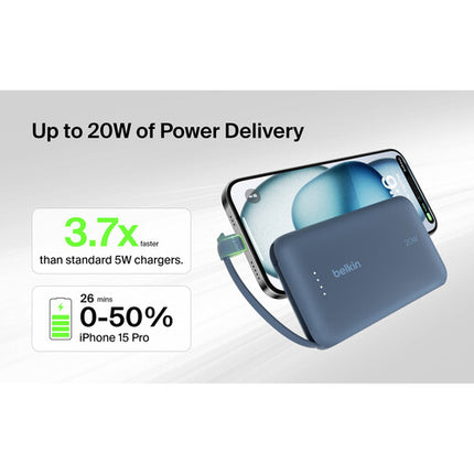 Belkin BoostCharge Power Bank 10000mAh Azul 20W Carga Rápida USB-C Integrado