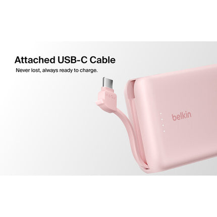 Belkin BoostCharge Power Bank 10K batería 10000mAh cable USB-C integrado rosa