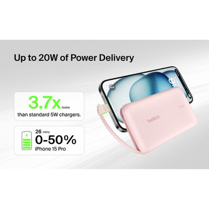 Belkin BoostCharge Power Bank 10K batería 10000mAh cable USB-C integrado rosa