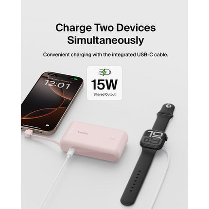 Belkin BoostCharge Power Bank 10K batería 10000mAh cable USB-C integrado rosa