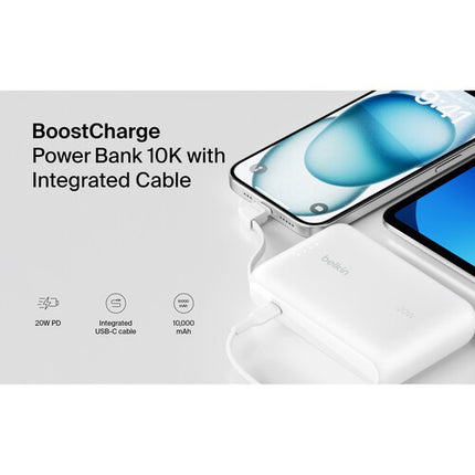 Belkin BoostCharge Power Bank 10K 10000mAh con cable USB-C integrado blanco