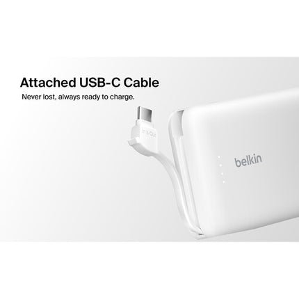 Belkin BoostCharge Power Bank 10K 10000mAh con cable USB-C integrado blanco