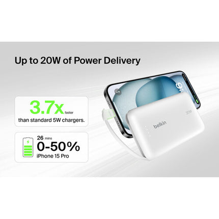 Belkin BoostCharge Power Bank 10K 10000mAh con cable USB-C integrado blanco