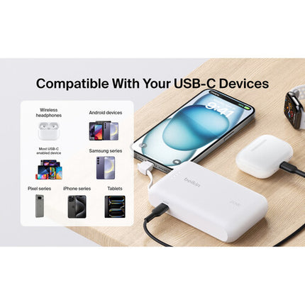 Belkin BoostCharge Power Bank 10K 10000mAh con cable USB-C integrado blanco