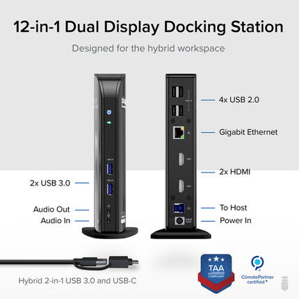 Plugable UD-3900 Docking Station USB 3.0 Dual Display HDMI y DVI con VGA Adapter