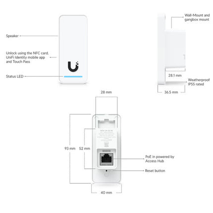 Ubiquiti UniFi Access G3 Reader Blanco Lector NFC 1.18 Pulgadas Alcance