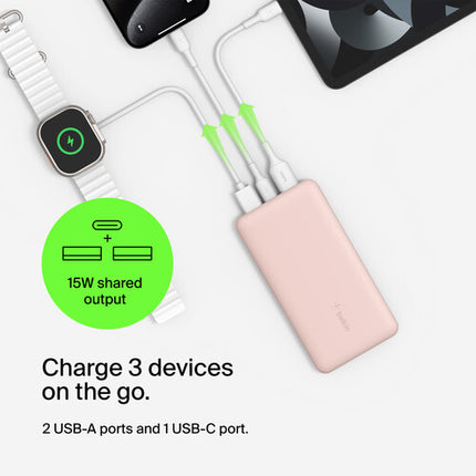 Belkin BoostCharge Power Bank 10,000mAh 15W Carga Múltiple Rosa