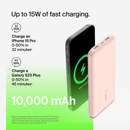 Belkin BoostCharge Power Bank 10,000mAh 15W Carga Múltiple Rosa