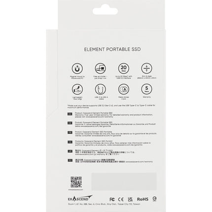 Exascend 2TB Element SSD portátil USB 3.2 Gen 2x2 2000 MB/s negro