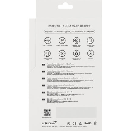 Exascend Essential 4 en 1 Lector de Tarjetas USB-C 10 Gb/s 1000 MB/s