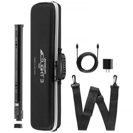 Westcott Ice Light 3 Tubo LED RGB 1.5' 600 Lux Temperatura Ajustable 2700-6500K Kit con Adaptador AC Cable USB-C Estuche