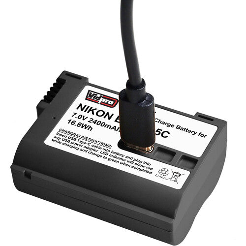Vidpro EN-EL15c Batería USB-C 2400mAh para Cámaras Nikon con Cable USB-C