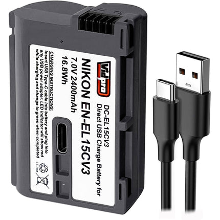 Vidpro EN-EL15c Batería USB-C 2400mAh para Cámaras Nikon con Cable USB-C