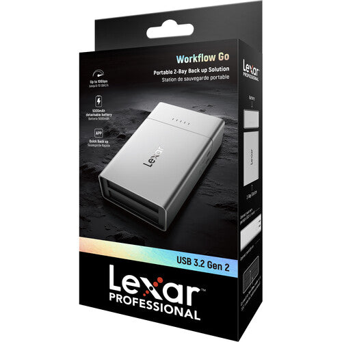 Lexar Professional Workflow Go Estación de Acoplamiento con Batería 5000mAh y Puertos USB-C 10 Gb/s