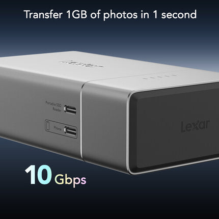 Lexar Professional Workflow Go Estación de Acoplamiento con Batería 5000mAh y Puertos USB-C 10 Gb/s