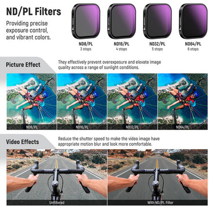 Neewer Kit Filtros ND Polarizados para Insta360 Ace Pro 4 Piezas vidrio óptico HD resistente agua y aceite
