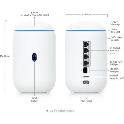 Ubiquiti Dream Router 7 Router Wi-Fi 7 PoE Switch 2.3 Gb/s IDS/IPS 64GB microSD