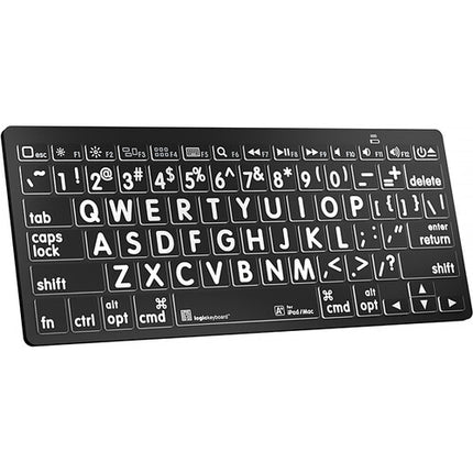 Logickeyboard Large Print Teclado Bluetooth Mini Blanco sobre Negro 32.8 pies alcance compatible Apple