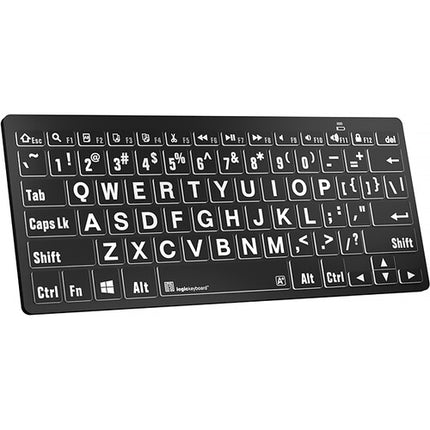 Logickeyboard LargePrint Teclado Mini Bluetooth con 78 Teclas y Letras Grandes blanco sobre negro