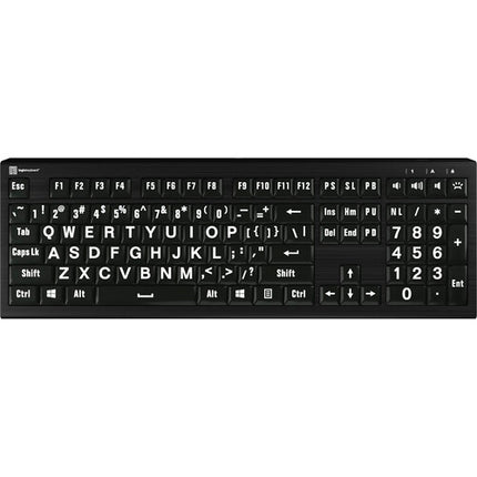 Logickeyboard ASTRA2 Teclado con Letras Grandes Blanco sobre Negro USB con Retroiluminación y Hub USB 3.0
