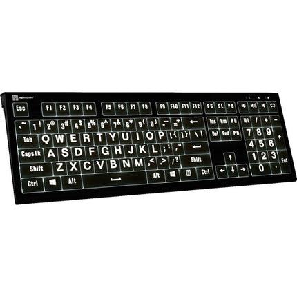 Logickeyboard ASTRA2 Teclado con Letras Grandes Blanco sobre Negro USB con Retroiluminación y Hub USB 3.0
