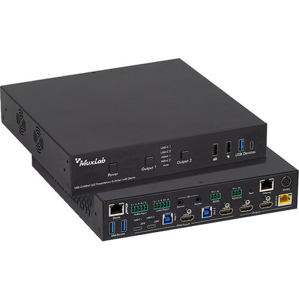 MuxLab USB-C HDMI 4x2 Switcher HDBaseT 4K60 Dante con Receptor